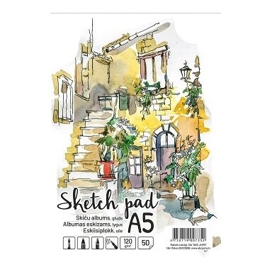 Albumas eskizams, A5, 50 lapų, 120gsm, lygūs vidiniai lapai, su spirale viršuje Albumas eskizams, A5, 50 lapų, 120gsm, lygūs vidiniai lapai, su spirale viršuje