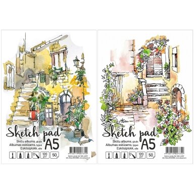 Albumas eskizams, A5, 50 lapų, 120gsm, lygūs vidiniai lapai, su spirale viršuje Albumas eskizams, A5, 50 lapų, 120gsm, lygūs vidiniai lapai, su spirale viršuje