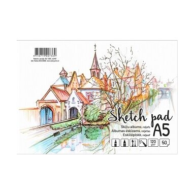 Albumas eskizams, A5, 50 lapų, 120gsm, reljefiniai vidiniai lapai, su spirale viršuje Albumas eskizams, A5, 50 lapų, 120gsm, reljefiniai vidiniai lapai, su spirale viršuje