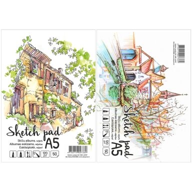 Albumas eskizams, A5, 50 lapų, 120gsm, reljefiniai vidiniai lapai, su spirale viršuje Albumas eskizams, A5, 50 lapų, 120gsm, reljefiniai vidiniai lapai, su spirale viršuje