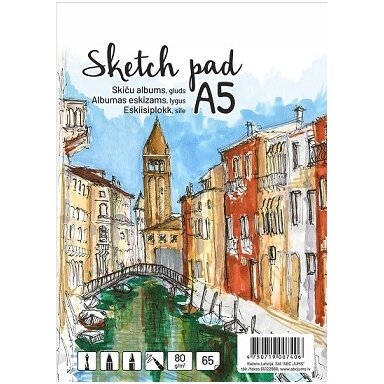 Albumas eskizams, A5, 65 lapai, 80 gsm, lygūs vidiniai lapai, su spirale viršuje Albumas eskizams, A5, 65 lapai, 80 gsm, lygūs vidiniai lapai, su spirale viršuje