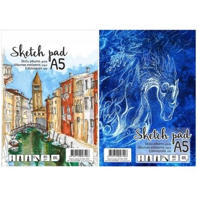 Albumas eskizams, A5, 65 lapai, 80 gsm, lygūs vidiniai lapai, su spirale viršuje Albumas eskizams, A5, 65 lapai, 80 gsm, lygūs vidiniai lapai, su spirale viršuje
