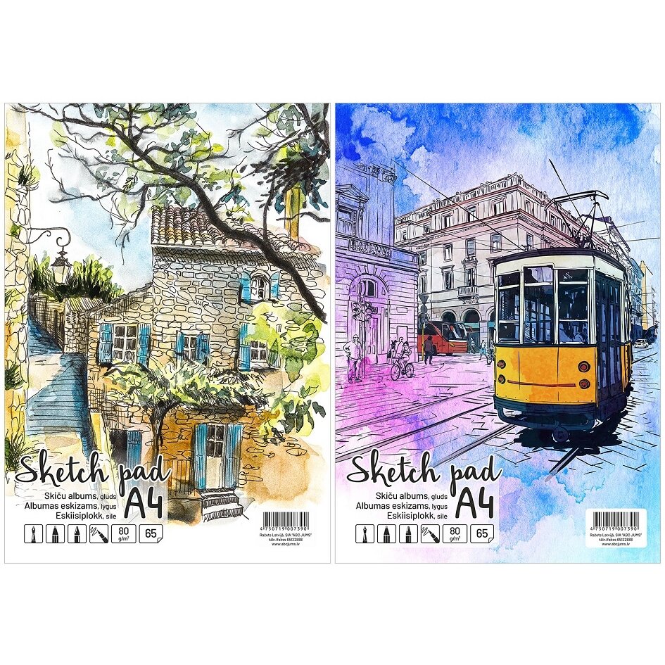 Albumas eskizams, A4, 65 lapai, 80 gsm, lygūs vidiniai lapai, su spirale viršuje
