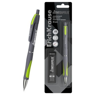 Automatinis pieštukas MEGAPOLIS CONCEPT, ErichKrause, 0.5 mm, HB, su 20 papildomų grafitų, blisteryje Automatinis pieštukas MEGAPOLIS CONCEPT, ErichKrause, 0.5 mm, HB, su 20 papildomų grafitų, blisteryje