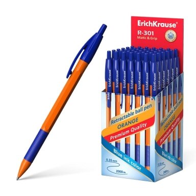 Automatinis tušinukas R-301 ORANGE MATIC&GRIP, ErichKrause, 0.7mm, mėlynos sp. Automatinis tušinukas R-301 ORANGE MATIC&GRIP, ErichKrause, 0.7mm, mėlynos sp.