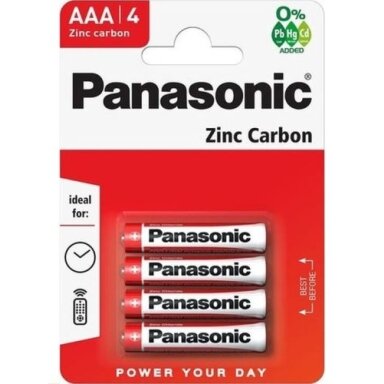 Baterijos PANASONIC Zinc-Carbon, AAA (LR03), 4 vnt. Baterijos PANASONIC Zinc-Carbon, AAA (LR03), 4 vnt.