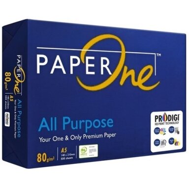 Biuro kopijavimo popierius PAPER ONE All Purpose, A5, 80gsm, 500 lapų Biuro kopijavimo popierius PAPER ONE All Purpose, A5, 80gsm, 500 lapų