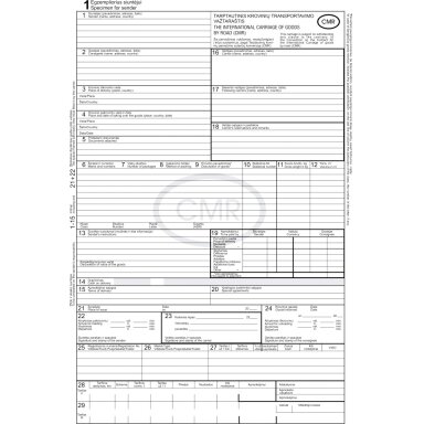 CMR blankai, A4x6, be Nr., LT-ENG, 10 kompl. CMR blankai, A4x6, be Nr., LT-ENG, 10 kompl.