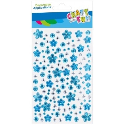 Dekoratyviniai krištoliniai karoliukai CRAFT with FUN Blue Flowers, lipnūs Dekoratyviniai krištoliniai karoliukai CRAFT with FUN Blue Flowers, lipnūs