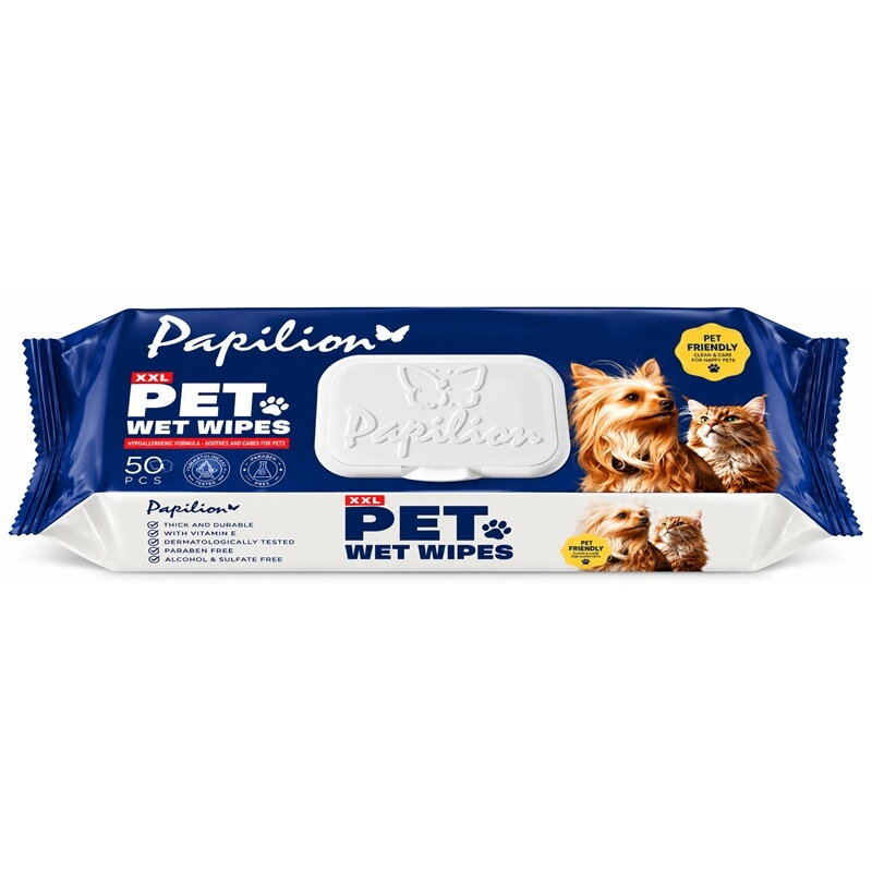 Drėgnos servetėlės augintiniams PAPILION XXL, 50 vnt. Drėgnos servetėlės augintiniams PAPILION XXL, 50 vnt.