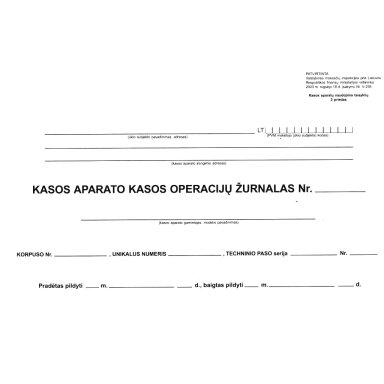 EKA kasos operacijų žurnalas, horizontalus, A4, 3-jų dalių virš. EKA kasos operacijų žurnalas, horizontalus, A4, 3-jų dalių virš.