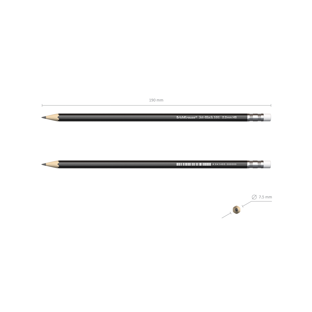 Grafitinis pieštukas JET BLACK 101, ErichKrause, HB, su trintuku 1