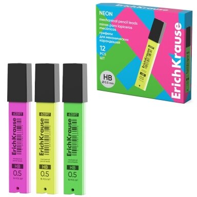 Grafitai automatiniams pieštukams NEON, ErichKrause, 0.5mm, HB, 15 vnt. Grafitai automatiniams pieštukams NEON, ErichKrause, 0.5mm, HB, 15 vnt.