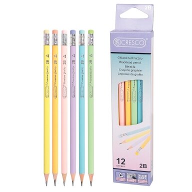 Grafitinis pieštukas PASTEL, Cresco, minkštumas 2B, su trintuku Grafitinis pieštukas PASTEL, Cresco, minkštumas 2B, su trintuku