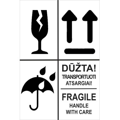 Informacinis lipdukas siunčiamų prekių pakuotės ženklinimui DŪŽTA/FRAGILE, SAUGOTI NUO DRĖGMĖS, NEVARTYTI, 100x150mm, 50 vnt. Informacinis lipdukas siunčiamų prekių pakuotės ženklinimui DŪŽTA/FRAGILE, SAUGOTI NUO DRĖGMĖS, NEVARTYTI, 100x150mm, 50 vnt.