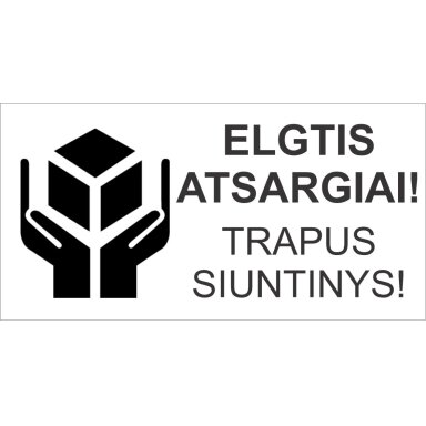Informacinis lipdukas siunčiamų prekių pakuotės ženklinimui ELGTIS ATSARGIAI!, 100x51mm, 100 vnt. Informacinis lipdukas siunčiamų prekių pakuotės ženklinimui ELGTIS ATSARGIAI!, 100x51mm, 100 vnt.