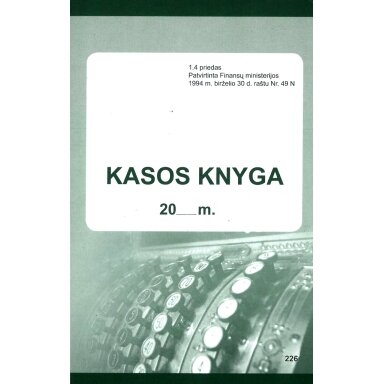Kasos knyga, vertikali, per dieną, A5, 2x31 lapų Kasos knyga, vertikali, per dieną, A5, 2x31 lapų