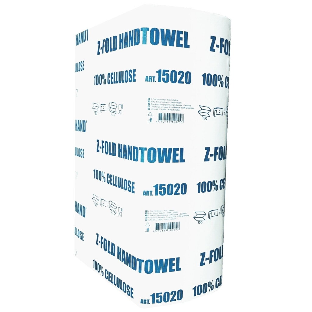 Lapiniai popieriniai rankšluosčiai Z-fold, 150 lapelių, 2 sl., celiuliozė 1