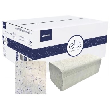 Lapiniai popieriniai rankšluosčiai ELLIS Professional V, 150 lapelių, 2 sl., baltos/violetinės sp., celiuliozė Lapiniai popieriniai rankšluosčiai ELLIS Professional V, 150 lapelių, 2 sl., baltos/violetinės sp., celiuliozė