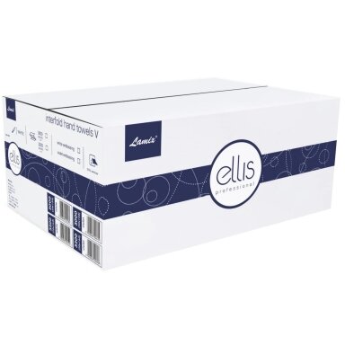 Lapiniai popieriniai rankšluosčiai ELLIS Professional V, 150 lapelių, 2 sl., celiuliozė Lapiniai popieriniai rankšluosčiai ELLIS Professional V, 150 lapelių, 2 sl., celiuliozė
