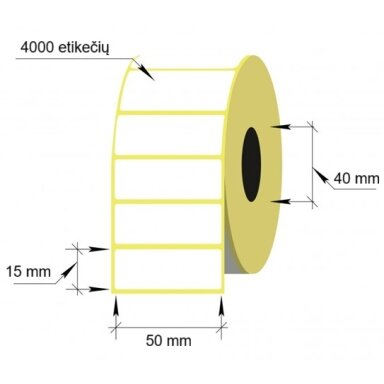 Lipnios etiketės, 1-50x15/40-4000 etik., PP plėvelė, baltos sp. Lipnios etiketės, 1-50x15/40-4000 etik., PP plėvelė, baltos sp.