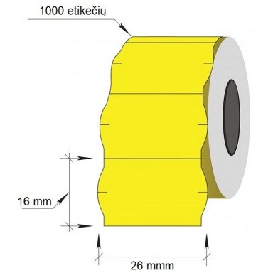 Lipnios etiketės į kainų ženklintuvus, 26x16mm, banguot., 1000 etik., geltonos sp. Lipnios etiketės į kainų ženklintuvus, 26x16mm, banguot., 1000 etik., geltonos sp.