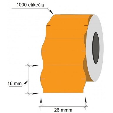 Lipnios etiketės į kainų ženklintuvus, 26x16mm, banguot., 1000 etik., oranžinės sp. Lipnios etiketės į kainų ženklintuvus, 26x16mm, banguot., 1000 etik., oranžinės sp.