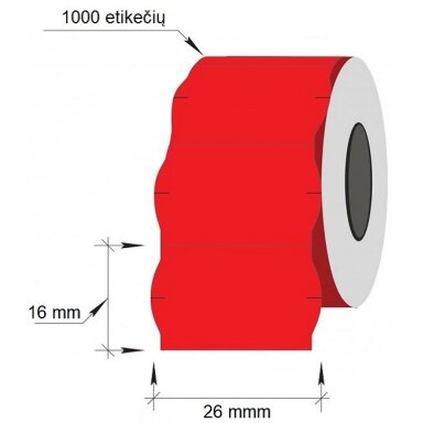 Lipnios etiketės į kainų ženklintuvus, 26x16mm, banguot., 1000 etik., raudonos sp. Lipnios etiketės į kainų ženklintuvus, 26x16mm, banguot., 1000 etik., raudonos sp.