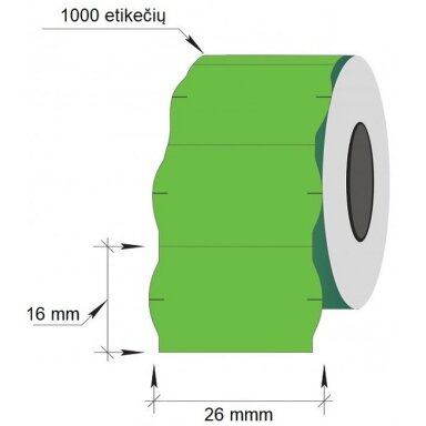 Lipnios etiketės į kainų ženklintuvus, 26x16mm, banguot., 1000 etik., žalios sp. Lipnios etiketės į kainų ženklintuvus, 26x16mm, banguot., 1000 etik., žalios sp.