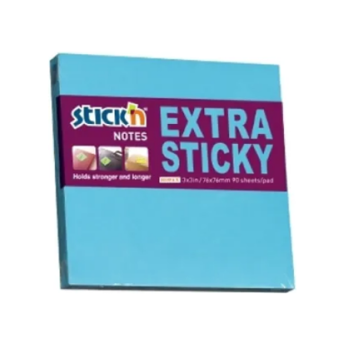 Lipnūs lapeliai Stick'N Extra Sticky 76x76 mm, neoninės mėlynos spalvos, 90 lapelių Lipnūs lapeliai Stick'N Extra Sticky 76x76 mm, neoninės mėlynos spalvos, 90 lapelių