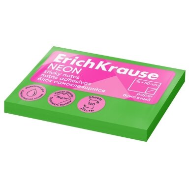 Lipnūs lapeliai užrašams NEON, ErichKrause, 50x75mm, 100 lapelių, neoninės žalios sp.