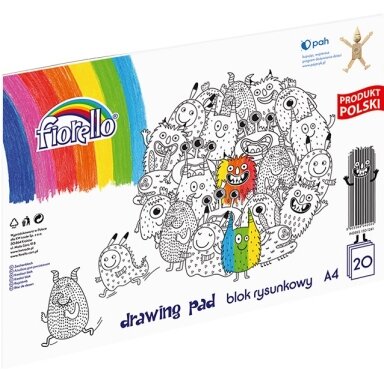 Piešimo albumas FIORELLO, A4, 20 lapų, 80gsm Piešimo albumas FIORELLO, A4, 20 lapų, 80gsm