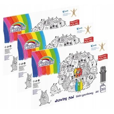 Piešimo albumų rinkinys FIORELLO, A4, 20 lapų, 80gsm, 3 vnt. Piešimo albumų rinkinys FIORELLO, A4, 20 lapų, 80gsm, 3 vnt.