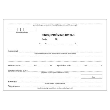 Pinigų priėmimo kvitai, A5x2x50, be Nr. Pinigų priėmimo kvitai, A5x2x50, be Nr.