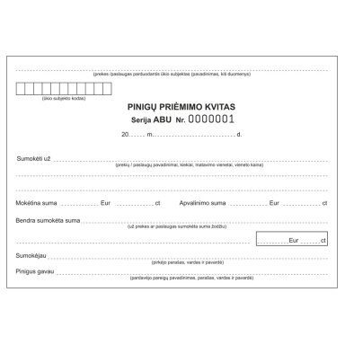 Pinigų priėmimo kvitai, A5x2x50, su Nr. Pinigų priėmimo kvitai, A5x2x50, su Nr.