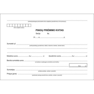 Pinigų priėmimo kvitai, A6x2x50, be Nr. Pinigų priėmimo kvitai, A6x2x50, be Nr.