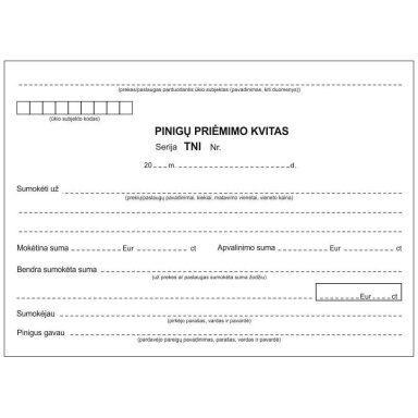 Pinigų priėmimo kvitai, A6x2x50, su Nr. Pinigų priėmimo kvitai, A6x2x50, su Nr.