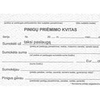 Pinigų priėmimo kvitai TAKSI, A7x2x50, be Nr. Pinigų priėmimo kvitai TAKSI, A7x2x50, be Nr.