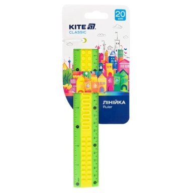 Plastikinė liniuotė CLASSIC, Kite, 20 cm, žalios / geltonos sp.