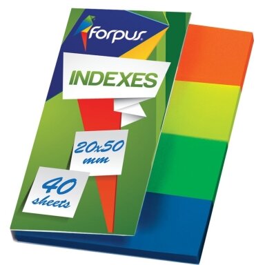 Plastikiniai indeksai-žymekliai FORPUS, 20x50mm, 160 lapelių, 4 sp. Plastikiniai indeksai-žymekliai FORPUS, 20x50mm, 160 lapelių, 4 sp.