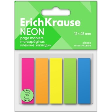Plastikiniai indeksai-žymekliai NEON, ErichKrause, 12x45mm, 5 neoninės sp. x 25 lapelių Plastikiniai indeksai-žymekliai NEON, ErichKrause, 12x45mm, 5 neoninės sp. x 25 lapelių
