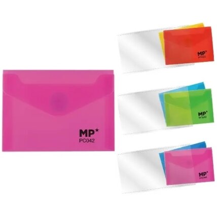 Plastikiniai vokai su lipduku MP, A7, 260mkr, permatomi, įvairių sp., 2 vnt.