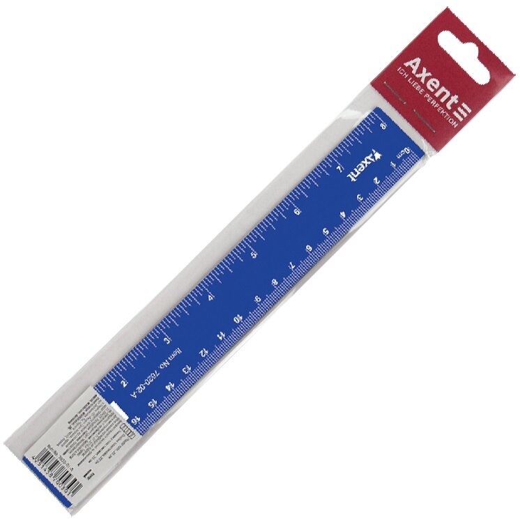 Plastikinė liniuotė AXENT, 20cm ilgio, mėlynos sp., blisteryje 1