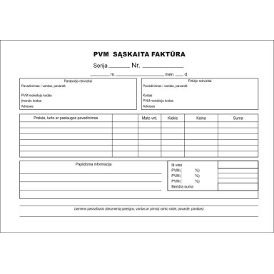 PVM sąskaita-faktūra, A5x2x50, be Nr. PVM sąskaita-faktūra, A5x2x50, be Nr.
