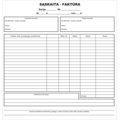 Sąskaita-faktūra, 8col.x2x50 (200x210mm), be Nr. Sąskaita-faktūra, 8col.x2x50 (200x210mm), be Nr.