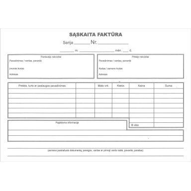 Sąskaita-faktūra, A5x2x50, be Nr. Sąskaita-faktūra, A5x2x50, be Nr.