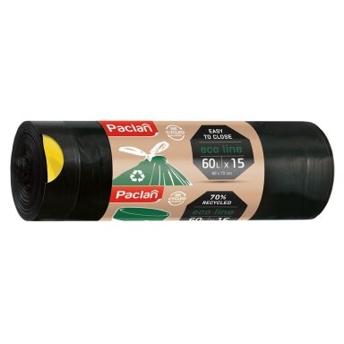 Šiukšlių maišai ECOLINE, Palcan, 60 litrų, 15vnt., 25mkr, užrišami, LDPE plastikas, juodos sp. Šiukšlių maišai ECOLINE, Palcan, 60 litrų, 15vnt., 25mkr, užrišami, LDPE plastikas, juodos sp.