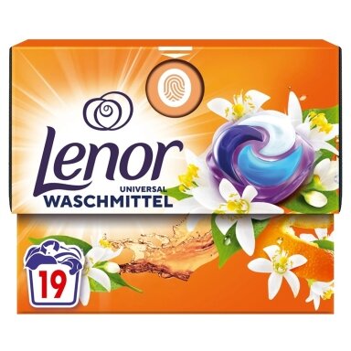 Skalbimo kapsulės LENOR All in 1 Universal Orange Blossom & Peach, 19 vnt.