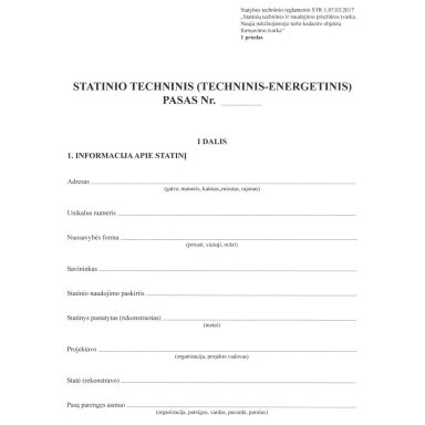 Statinio techninis pasas, 1 priedas, A4, 8 lapai Statinio techninis pasas, 1 priedas, A4, 8 lapai