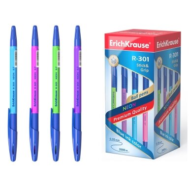 Tušinukas R-301 NEON STICK&GRIP, ErichKrause, 0.7mm, mėlynos sp. Tušinukas R-301 NEON STICK&GRIP, ErichKrause, 0.7mm, mėlynos sp.